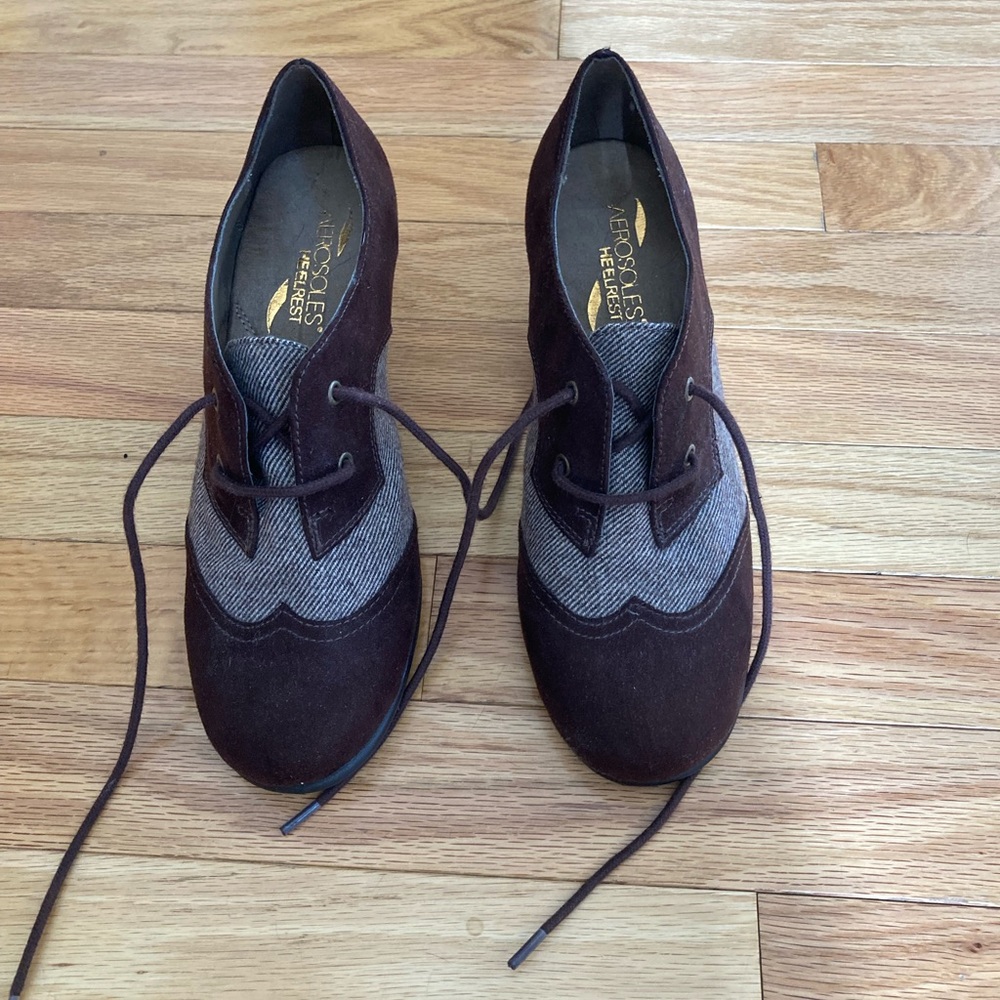 Brown herringbone booties